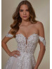 Ivory Floral Lace Glitter Tulle Slit Stunning Wedding Dress